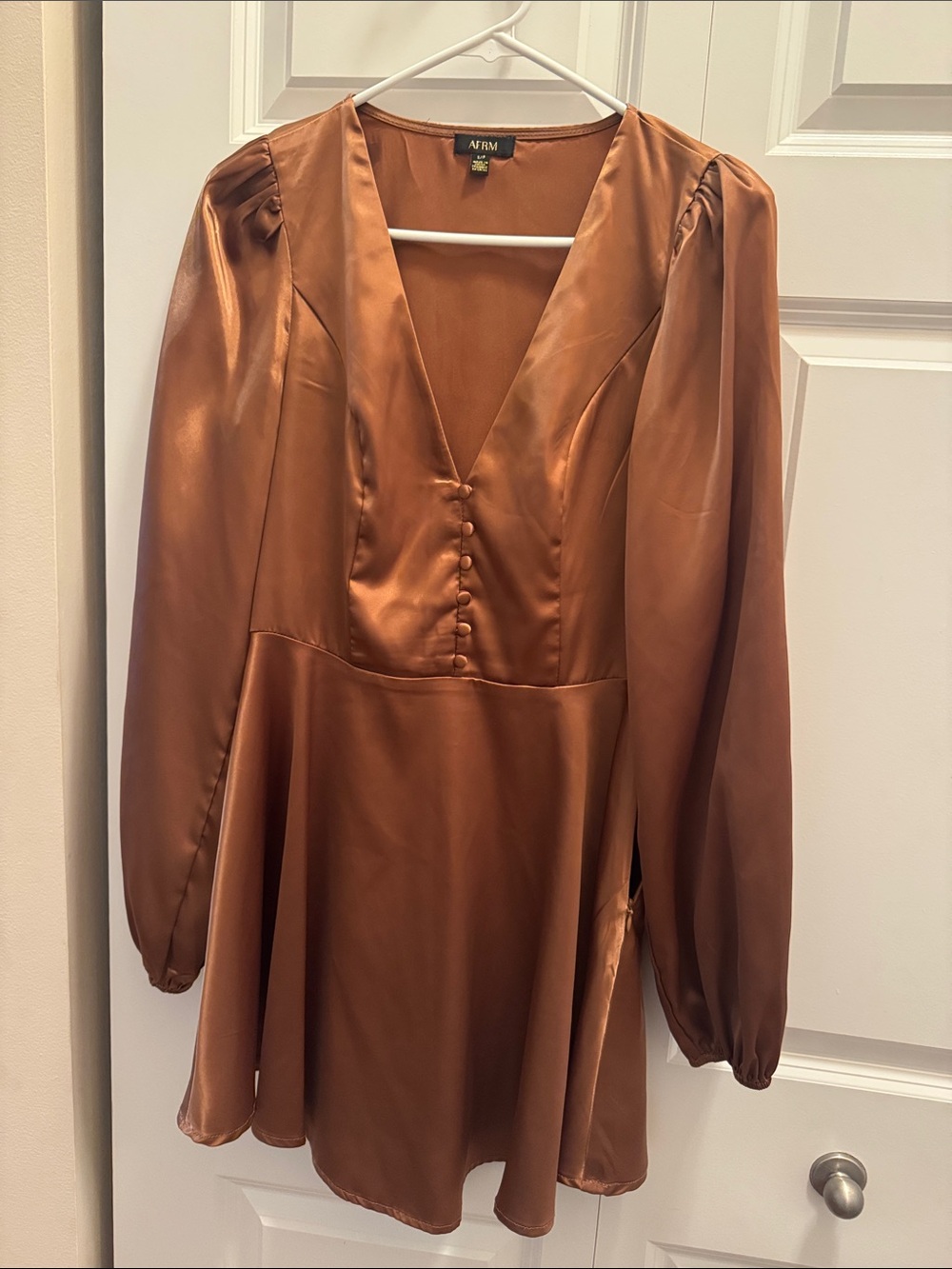 AFRM Copper Rust Satin V-Neck Mini